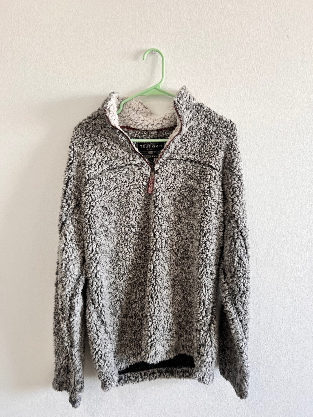 True Grit Gray Sherpa Fleece Quarter Zip Pullover